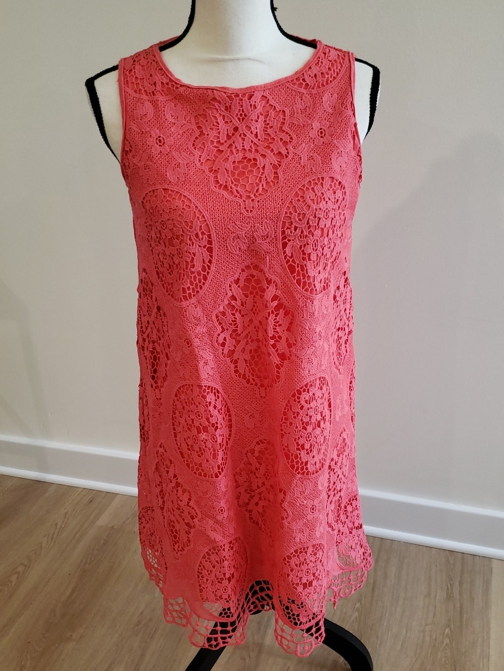 Max Studio Coral Lace Overlay Sleeveless Sheath Dress